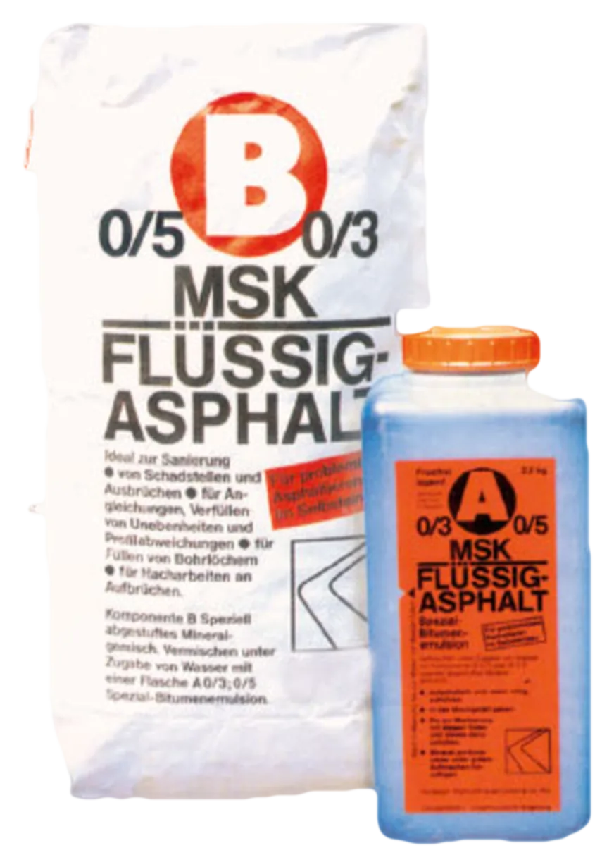 MSK Flüssigasphalt mit Sack Mineralgemisch B und Flasche Bitumenemulsion A