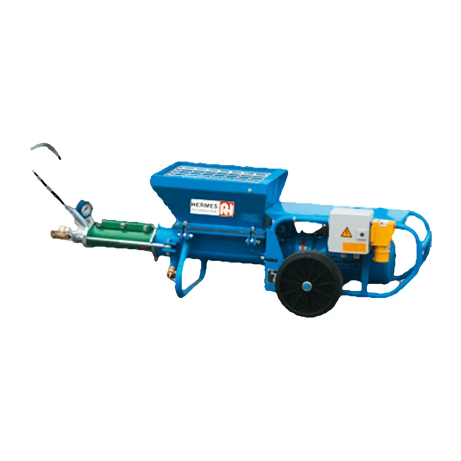 Kompakte Mörtelpumpe RH30S mit Fahrgestell, Trichter und Pumpenabgang mit Manometer